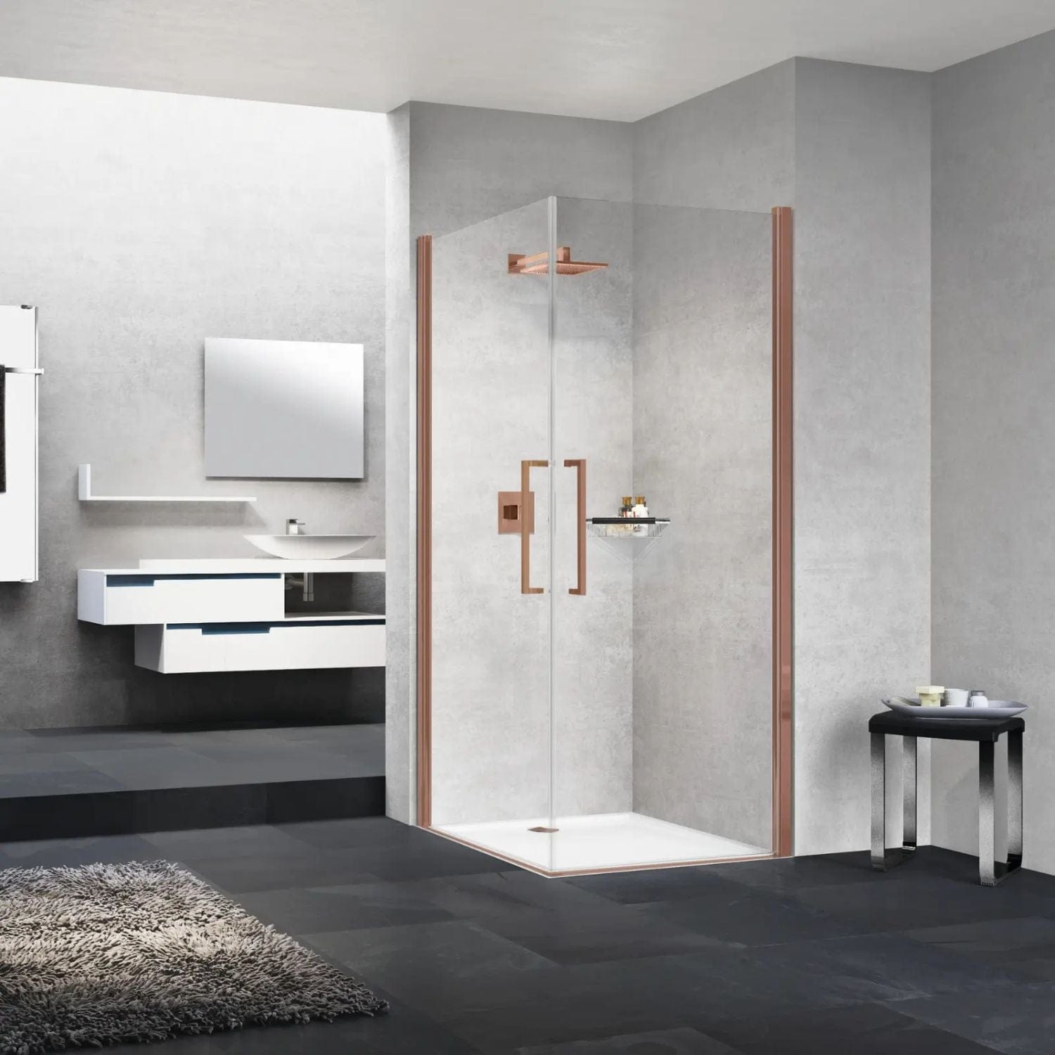 Novellini Young 2.0 2G Dusjhjørne Børstet kobber / 90x90cm / Klart glass Novellini Dusjhjørne BUN-Y22G89L-1R