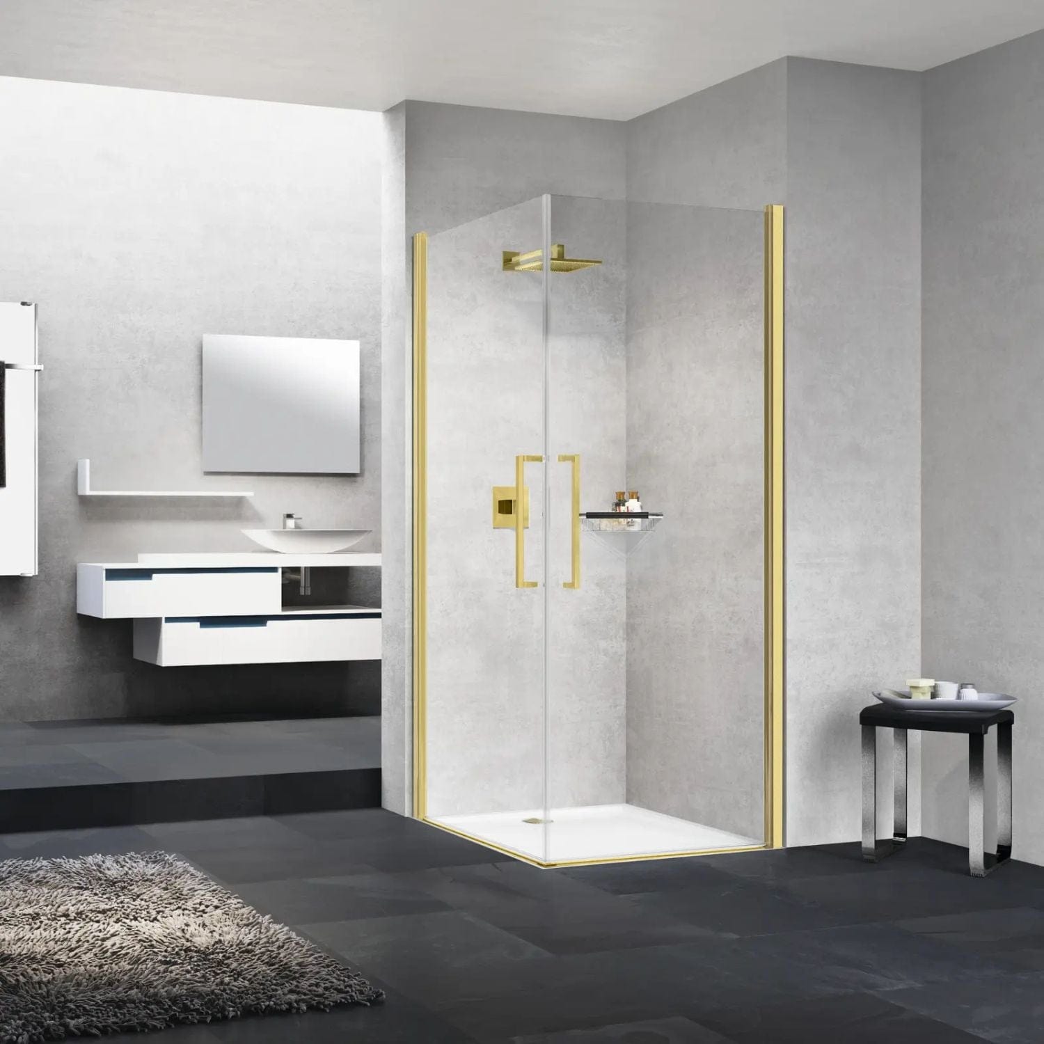 Novellini Young 2.0 2G Dusjhjørne Børstet messing / 90x90cm / Klart glass Novellini Dusjhjørne BUN-Y22G89L-1P