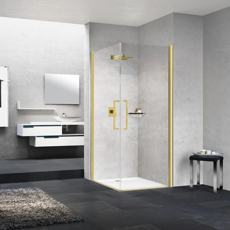 Novellini Young 2.0 2G Slagdør Børstet messing / 90cm / Klart glass Novellini Dusjdør KO-Y22G89L-1P
