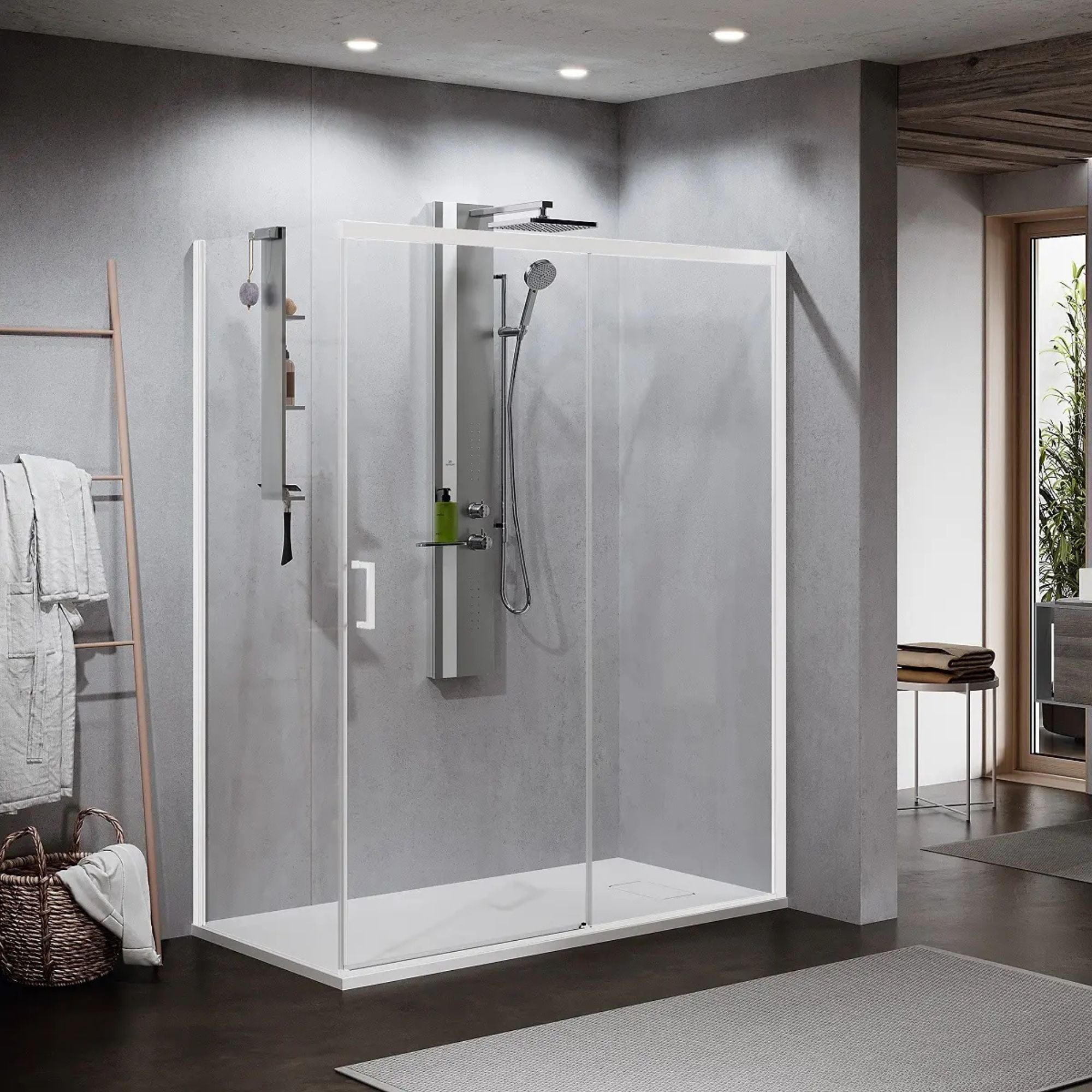 Novellini Zephyros 2.0 PH Skyvedør 120-160cm Hvit matt / 96-99cm / Høyre Novellini Dusjdør KO-ZEP2PH96D-1U