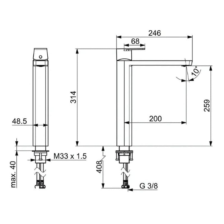 Oras Stela ECO Høy 4801F Servantbatteri