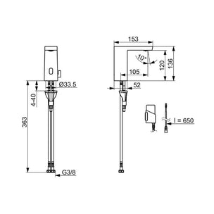Oras Stela ECO+ Servantbatteri 6V, 3,4 l/m