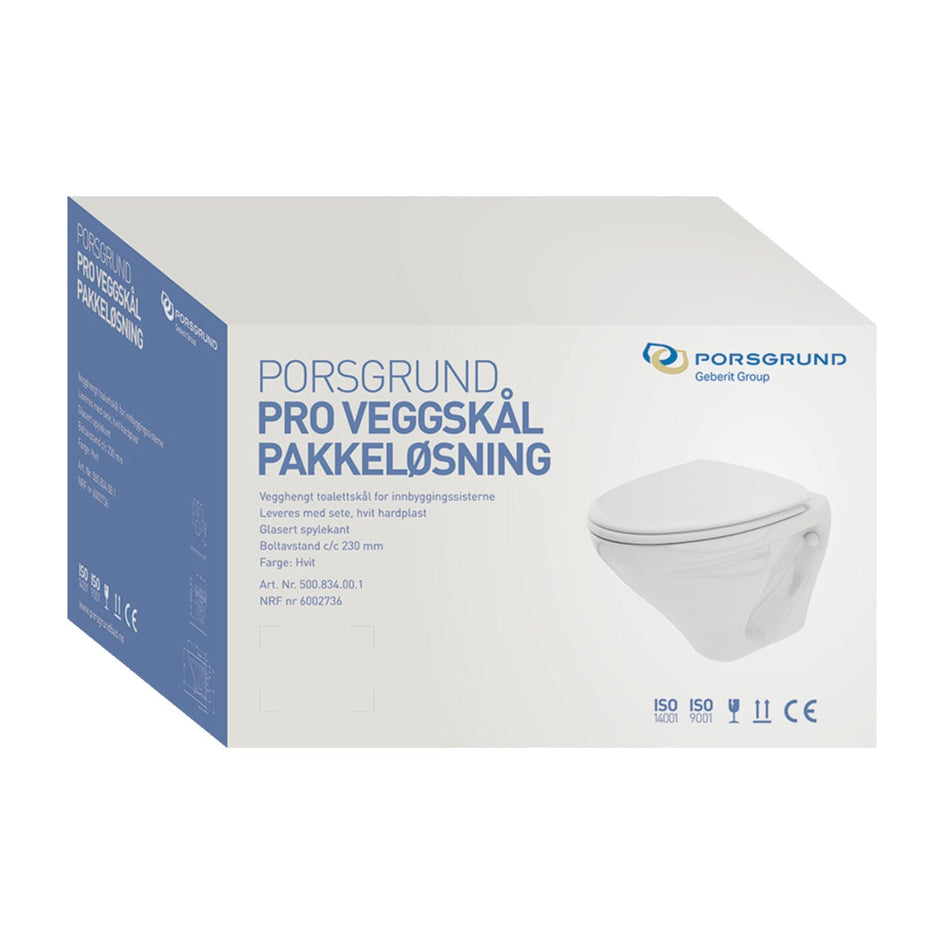 Porsgrund Pro Vegghengt Toalett Hvit Porsgrund Vegghengt toalett GRO-6002736