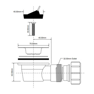 Reservedel: Altech Badekarventil med albue Ø70x32mm