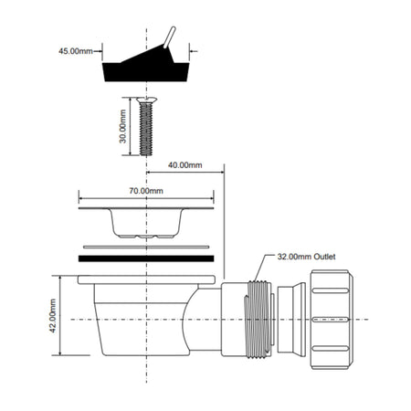 Reservedel: Altech Badekarventil med albue Ø70x32mm