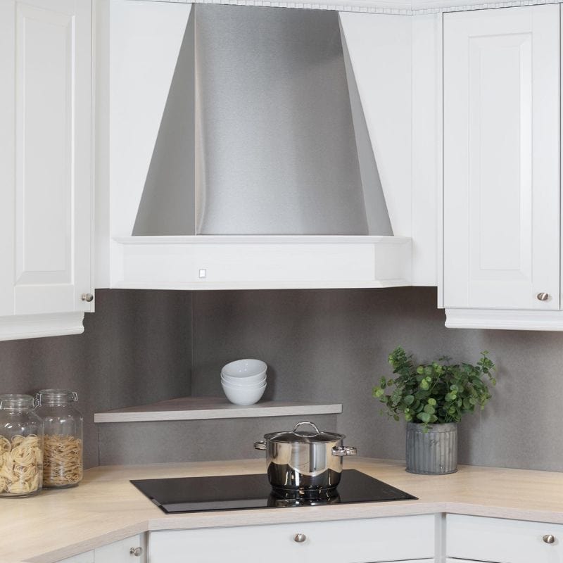 RørosHetta Populær Hjørnehetter Ventilator Børstet stål / 95x95x60cm / Normalventilasjon RørosHetta Kjøkkenvifte BUN-4032-N