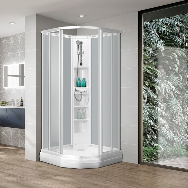 Sanipro Classic Buet Dusjkabinett Hvit frostet bakvegger