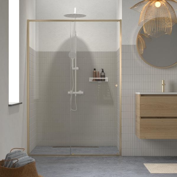 Sealskin Contour Dusjnisje B120-140cm - Skyvedør Børstet gull / 120cm / Klart glass Sealskin Dusjnisje