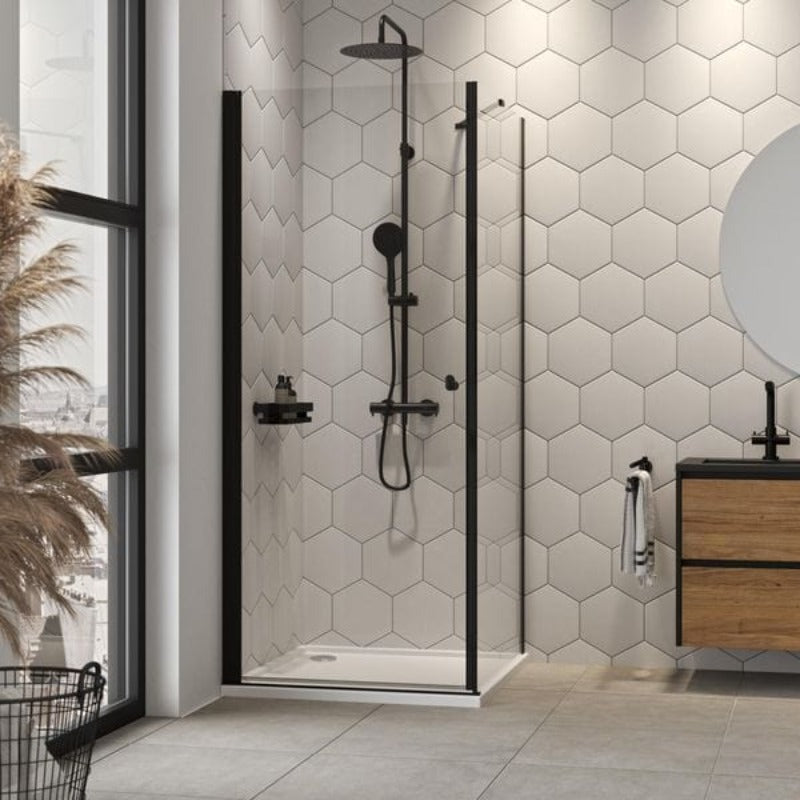 Sealskin Hooked Svingdør med sidevegg 90x90 svart matt Svart matt / 90cm Sealskin Dusjdør