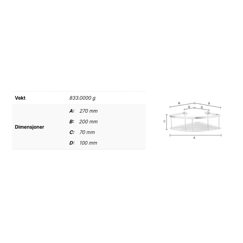 Smedbo 3031 Dusjhjørnekurv Sideline Smedbo Dusjhylle