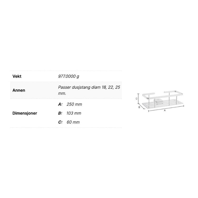 Smedbo DK3006 Dusjkurv for Dusjstang - Krom