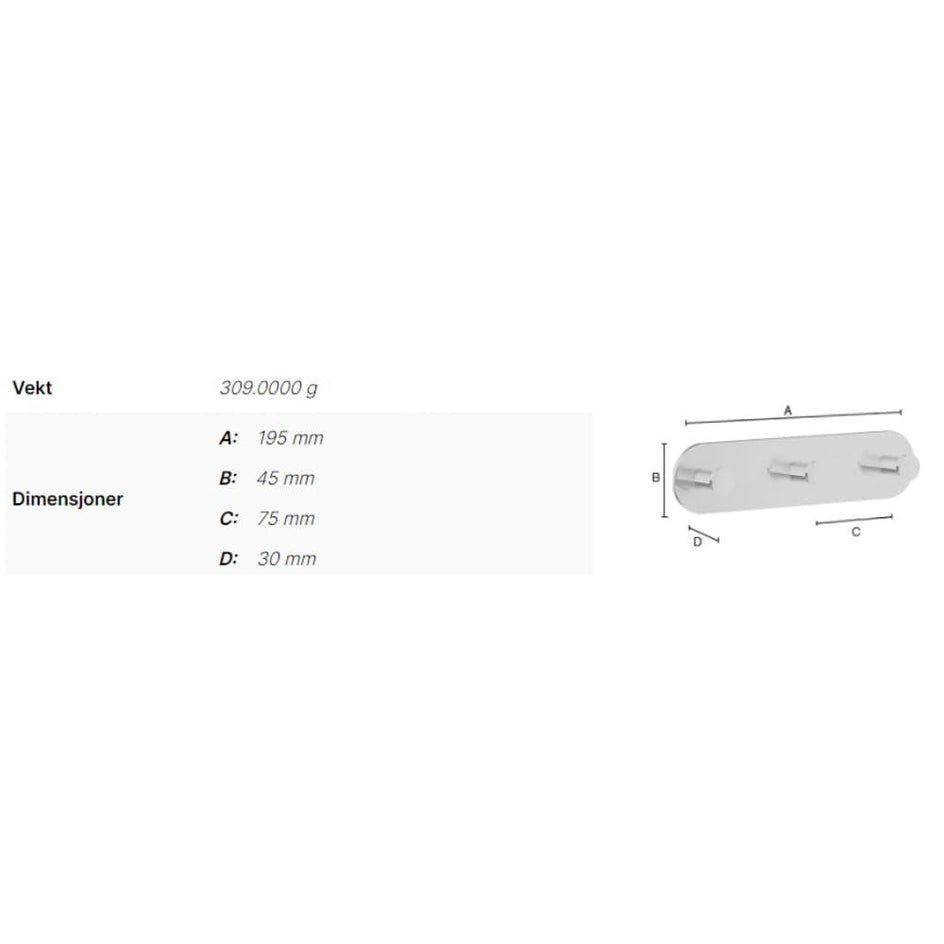 Smedbo Dot TB359 Kroklist 3-Krok Smedbo Knagger