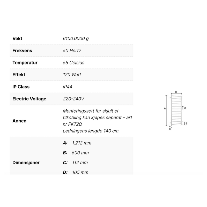 Smedbo FK701 Håndkletørker Dry Høy Krom Krom Smedbo Håndkletørker strøm SM-FK701