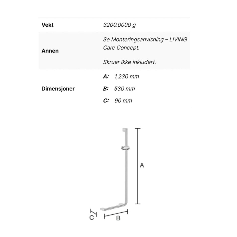 Smedbo Living 816 Dusjhåndtak L Form Krom Smedbo Dusjhodeholder SM-FK816