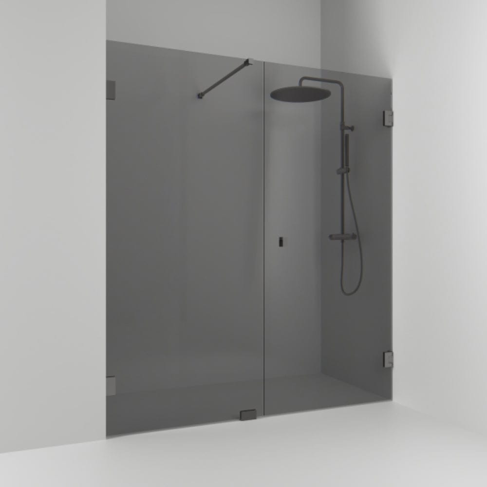 Svedbergs 180° Dusjnisje Kombi (Vegg+dør) Blyantpenn Svart / 176,5cm Røykfarget Glass