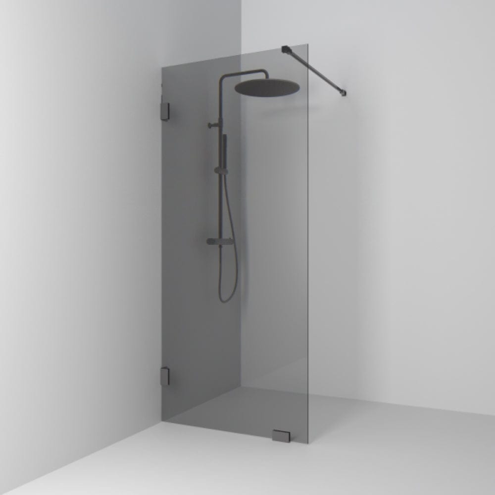 Svedbergs 180° Dusjvegg med fot og stag Blyantpenn svart / 98cm / Røykfarget glass Svedbergs Dusjvegg SV-622898