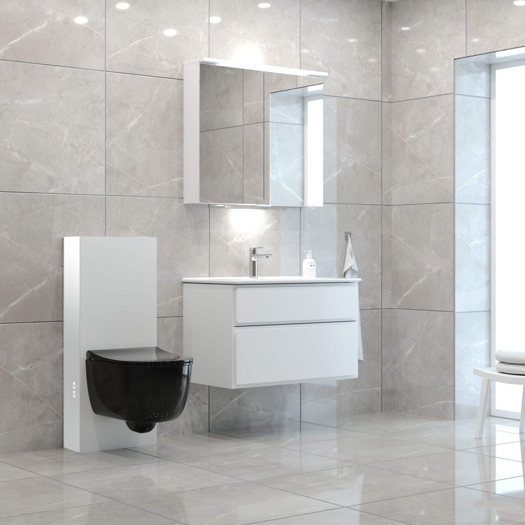 Svedbergs Glassbox Alta Toalettpakke: veggskål, soft-close sete og sisterne Hvit / Svart matt Svedbergs Toalettpakker BUN-90770BOXH