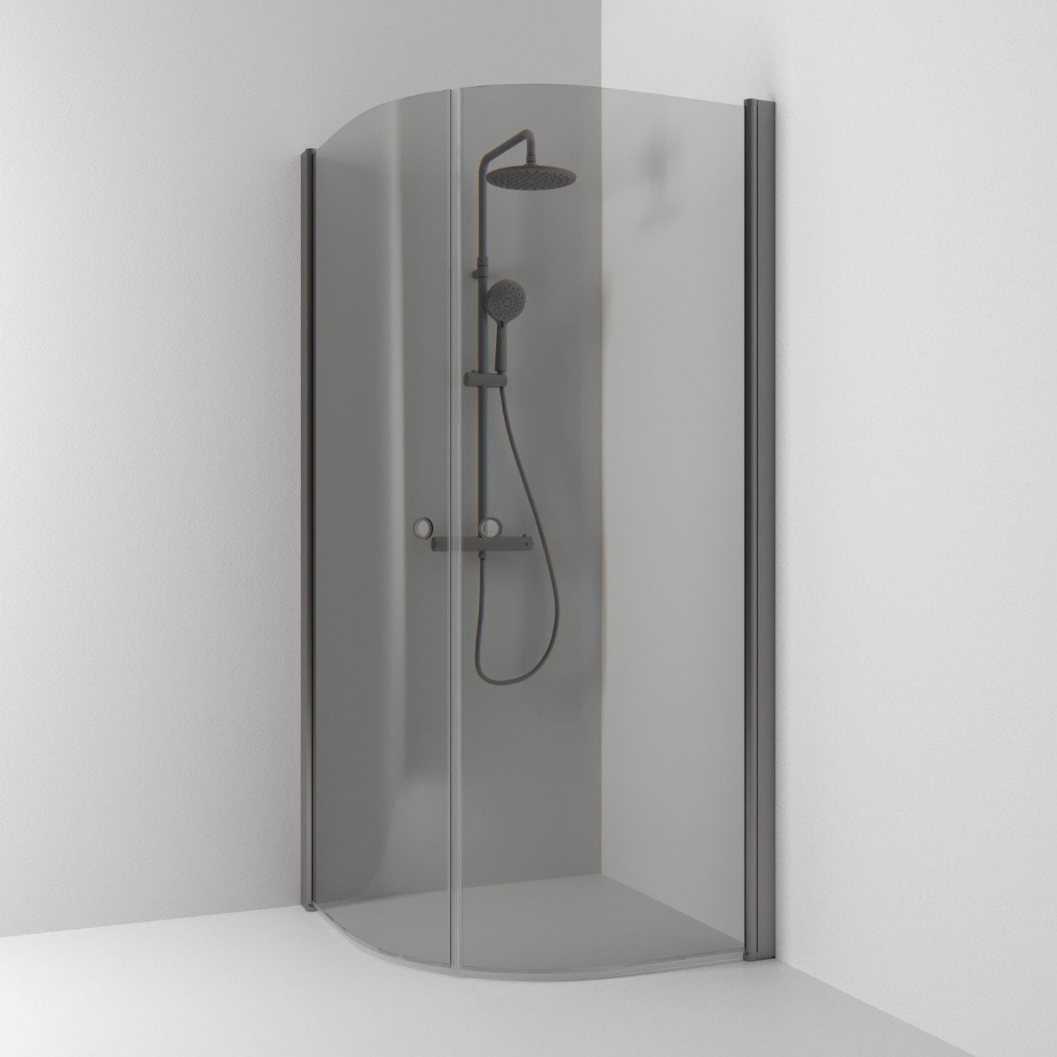 Svedbergs Skoga Dusjhjørne Buet Hullgrep Blyantpenn svart / 80x80cm / Røkfarget glass Svedbergs Dusjhjørne SV-60611588