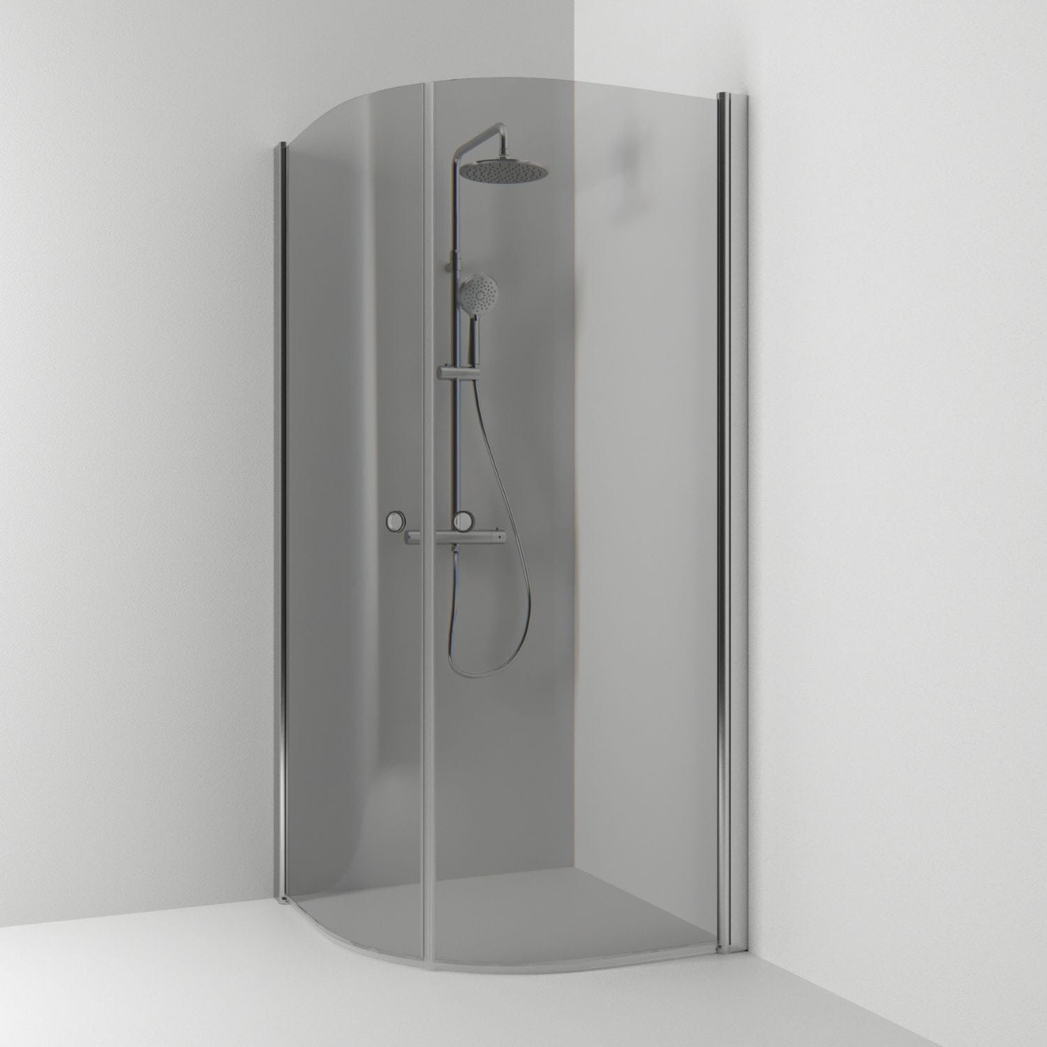 Svedbergs Skoga Dusjhjørne Buet Hullgrep Matt aluminium / 80x80cm / Røkfarget glass Svedbergs Dusjhjørne SV-60611388