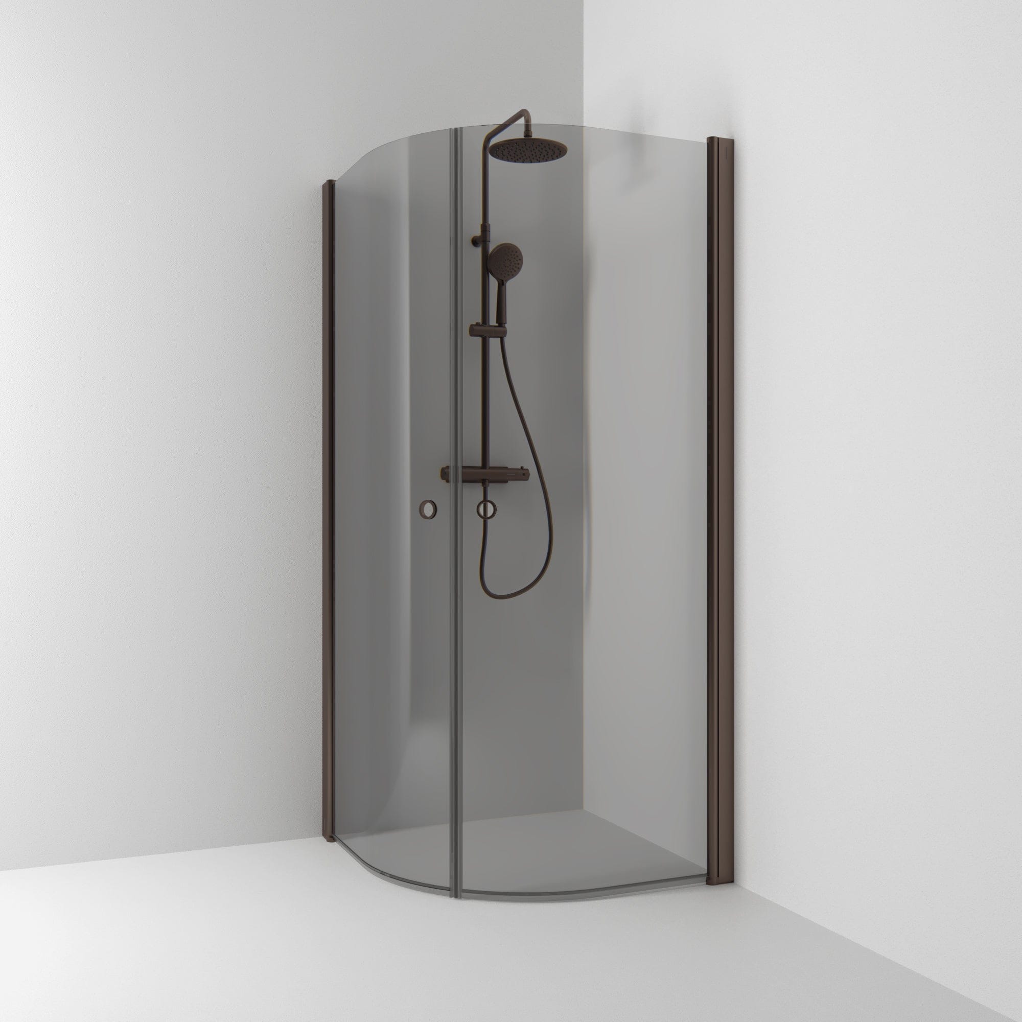 Svedbergs Skoga Dusjhjørne Buet Hullgrep Mocca / 80x80cm / Røkfarget glass Svedbergs Dusjhjørne SV-60611688