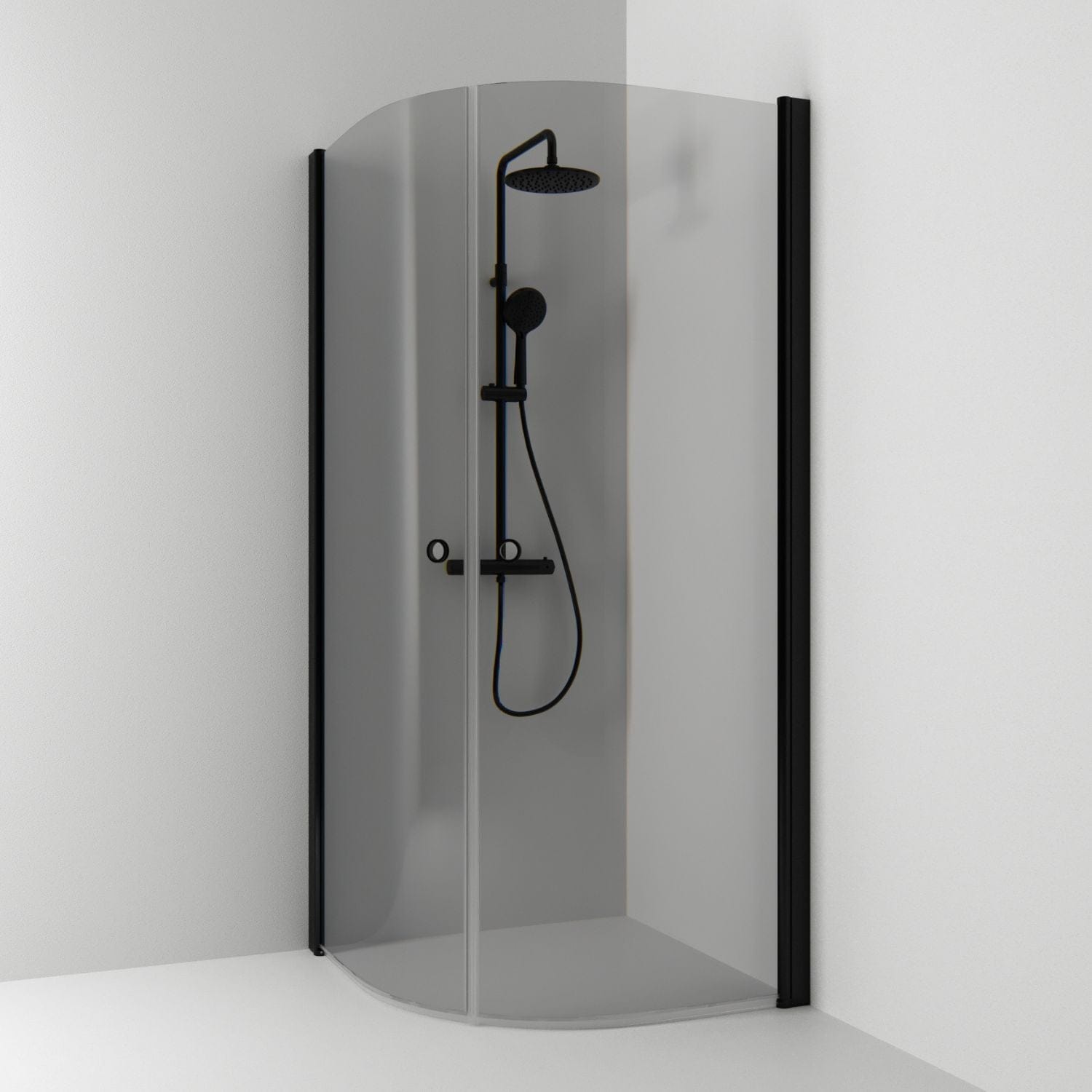 Svedbergs Skoga Dusjhjørne Buet Hullgrep Svart matt / 80x80cm / Røkfarget glass Svedbergs Dusjhjørne SV-60611288