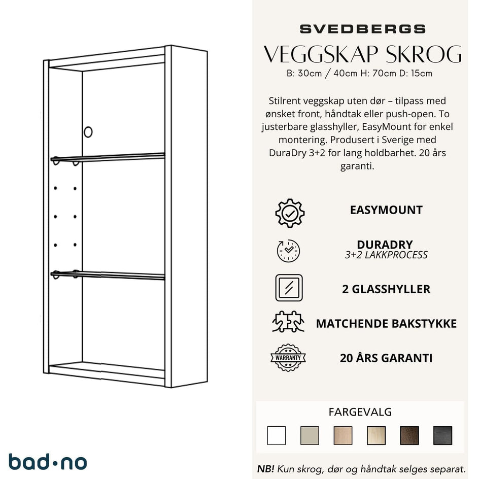 Svedbergs Veggskap Skrog 2 hyller uten dør Svedbergs Sideskap bad