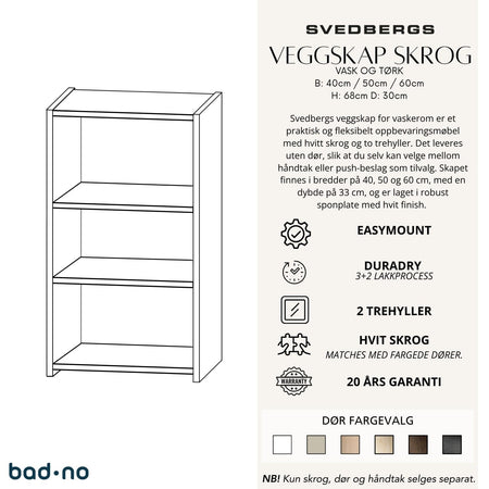 Svedbergs Veggskap Skrog Vaskerom uten dør