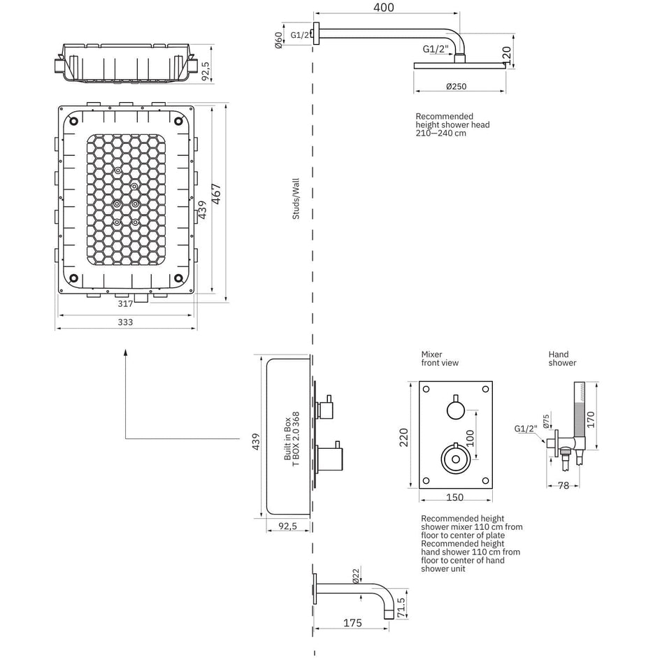 Tapwell BOX7368 Takdusj Innbygging - Innebygd Oksiderende kobber / 370x250mm Tapwell Dusjsett TA-9425577