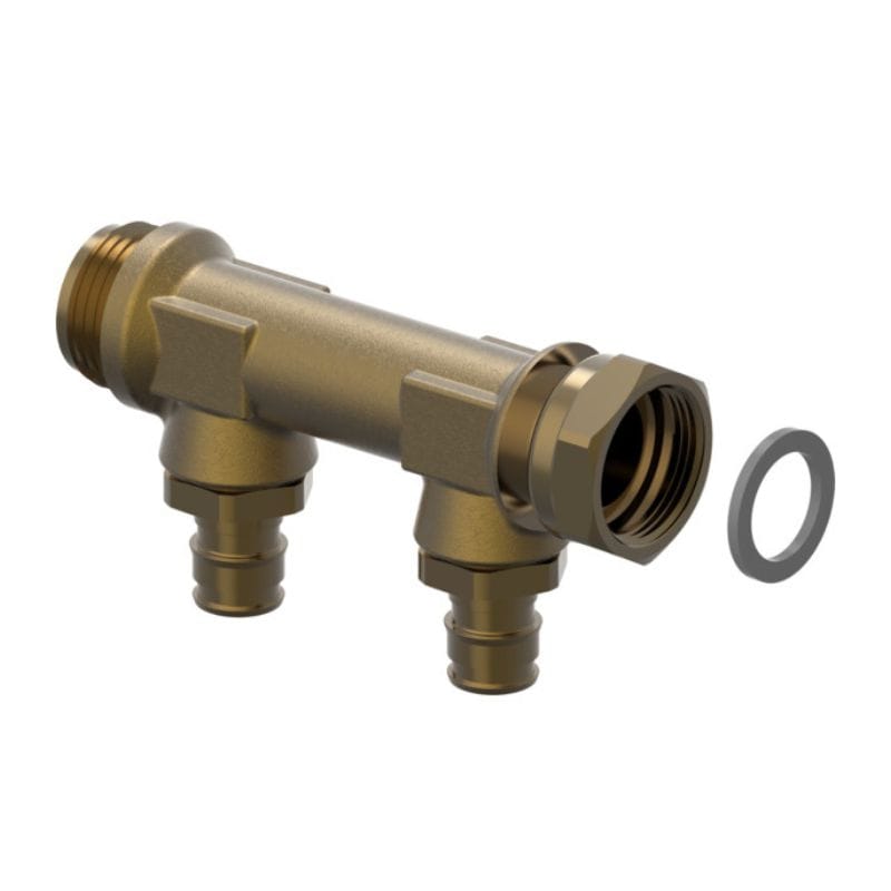 Uponor Aqua Plus Q&E DR Fordeler med Løpemutter - 2 uttak 3/4"x16mm Uponor Fordeler tappevann HEI-5110256