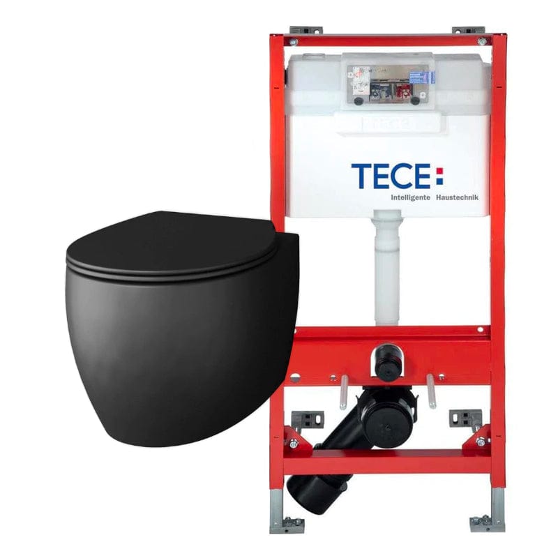 VikingBad Ciba Toalettpakke: veggskål D53, soft-close sete og TECE sisterne Svart matt / Slim soft-close / Nei VikingBad Toalettpakker VB-114518