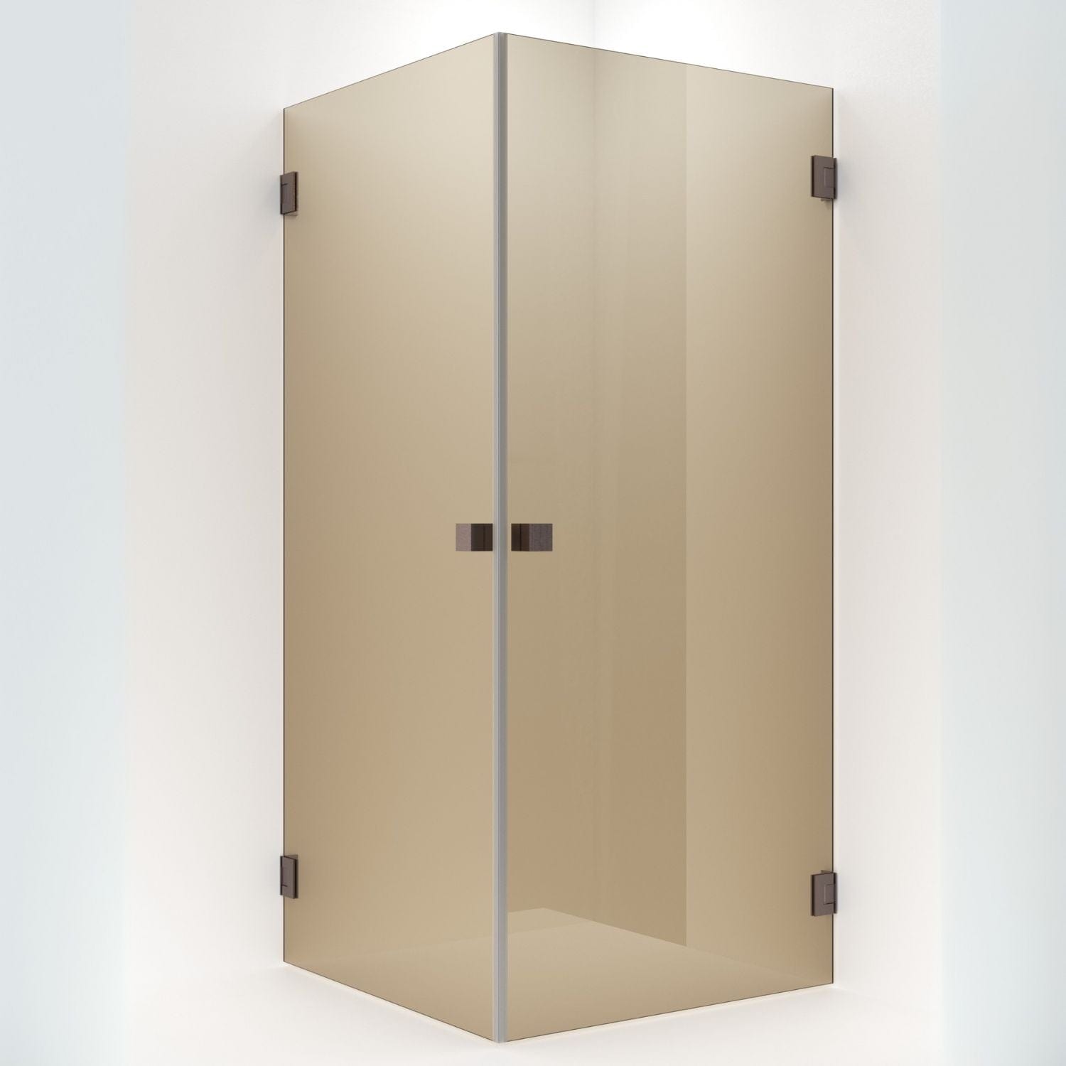 VikingBad Emil Dusjhjørne Rett - Farget glass Børstet rosègull / 90x90cm / Bronse glass VikingBad Dusjhjørne VB-118731