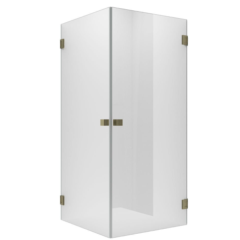 VikingBad EMIL Dusjhjørne Rett H200cm Børstet messing / 100x100cm / Klart glass VikingBad Dusjhjørne VB-118697