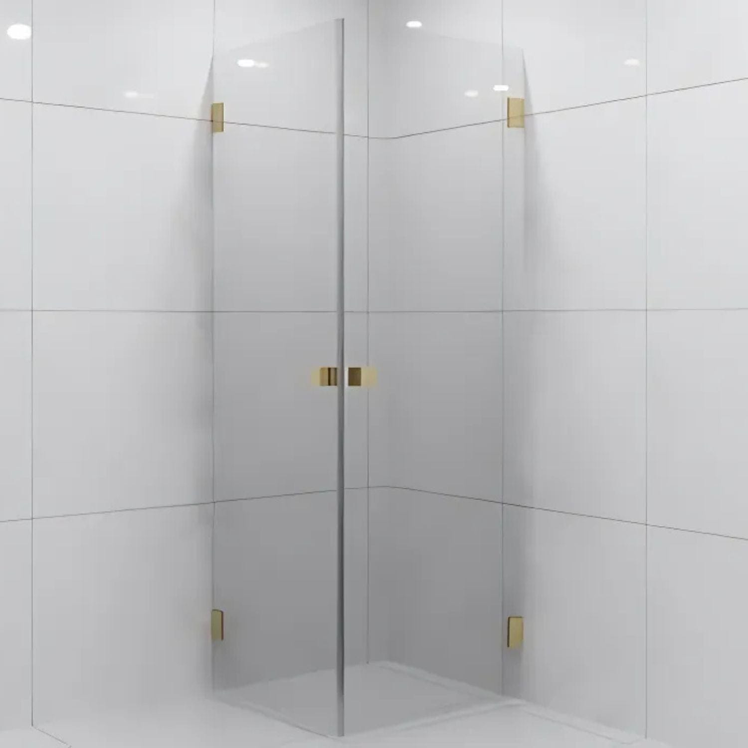 VikingBad EMIL Dusjhjørne Rett H200cm Børstet messing / 70x70cm / Klart glass VikingBad Dusjhjørne VB-118706