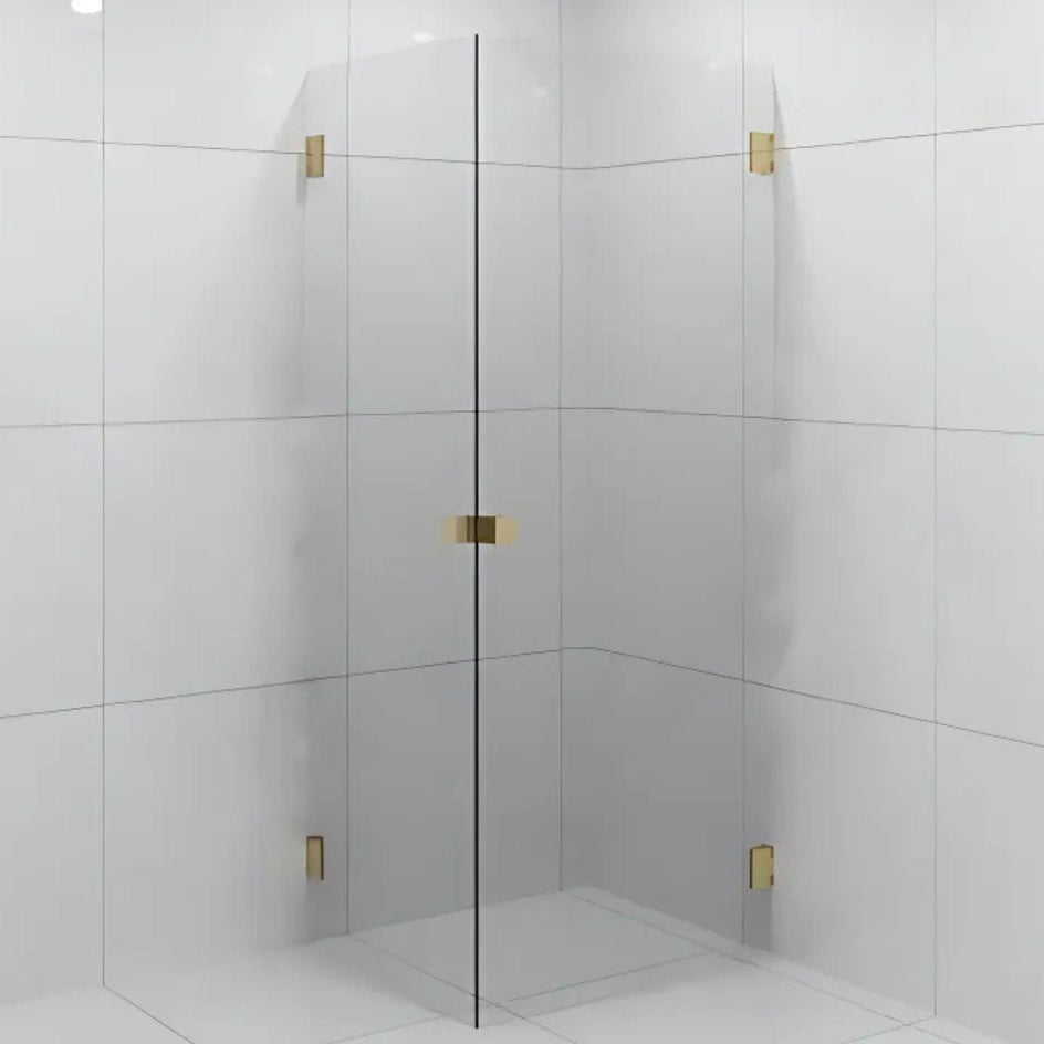 VikingBad EMIL Dusjhjørne Rett H200cm Børstet messing / 70x80cm / Klart glass VikingBad Dusjhjørne VB-118709