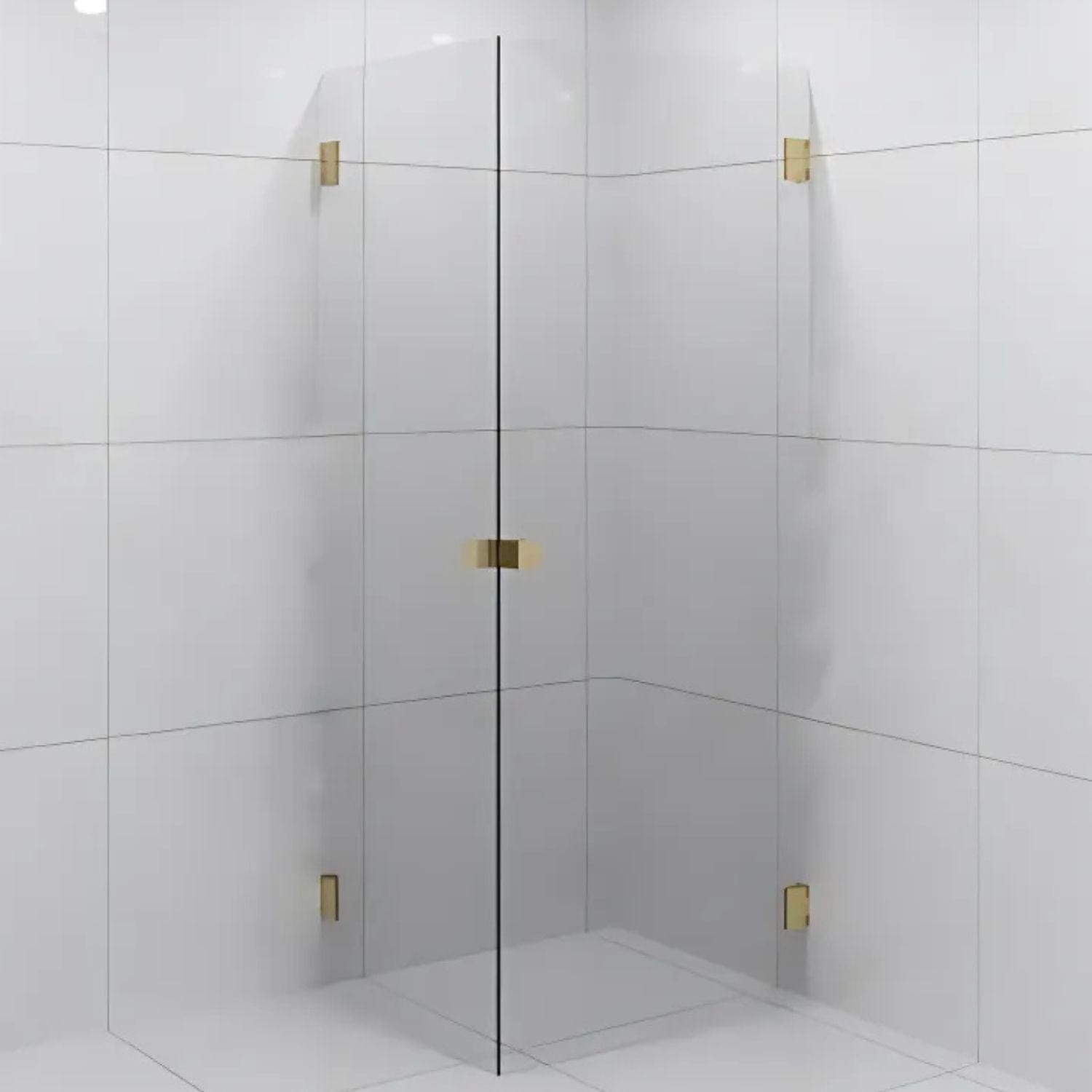 VikingBad EMIL Dusjhjørne Rett H200cm Børstet messing / 70x80cm / Klart glass VikingBad Dusjhjørne VB-118709