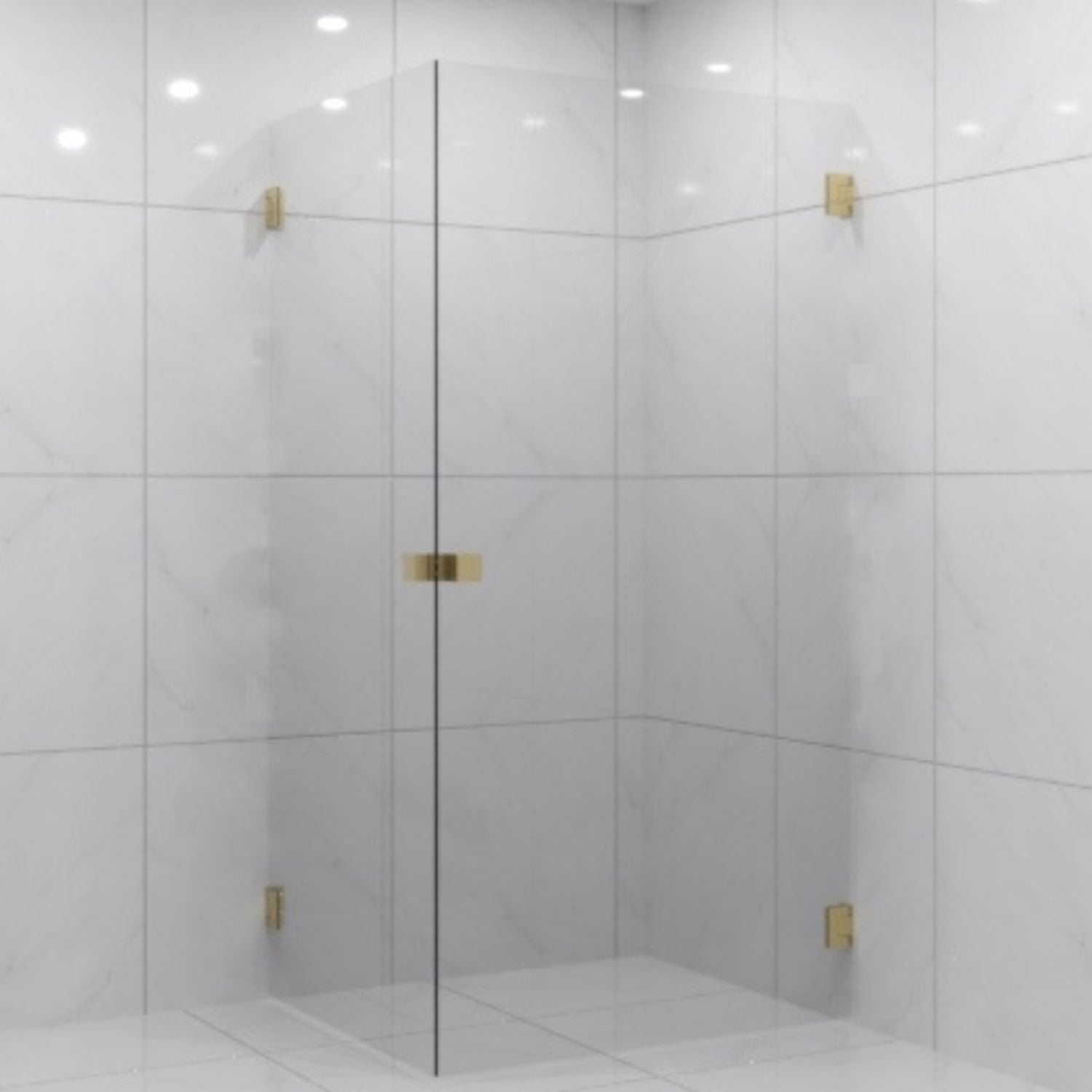 VikingBad EMIL Dusjhjørne Rett H200cm Børstet messing / 90x90cm / Klart glass VikingBad Dusjhjørne VB-118736