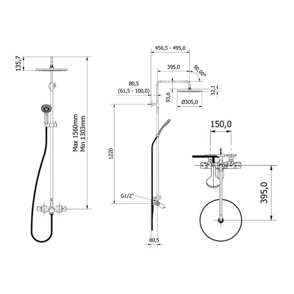 VikingBad Falk Rund Takdusj for badekar VikingBad Takdusj