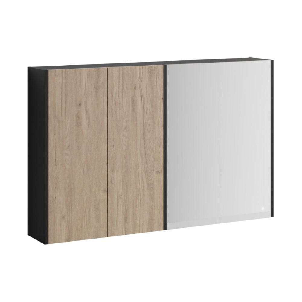 VikingBad Fay Dobbel Veggskap 2/4 Speil Svart matt /eik VikingBad Sideskap bad VB-119196