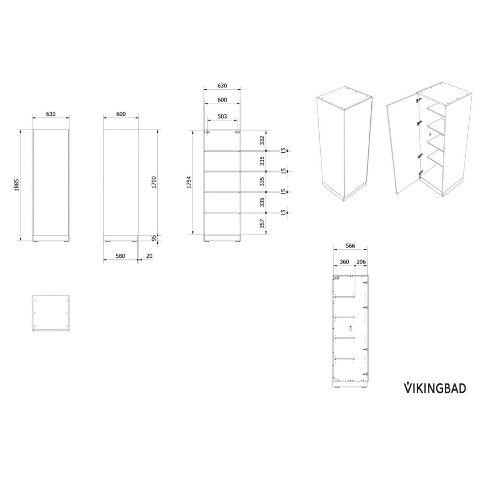VikingBad Fay Slett Høyskap med Grunne Hyller VikingBad Høyskap bad