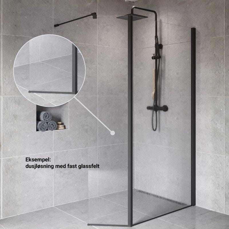 VikingBad Liam Glassfelt Rett H192,5cm uten veggprofil 20cm / Klart glass VikingBad Dusjvegg VB-003931-01