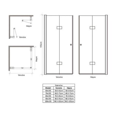VikingBad MATS Dusjhjørne Leddet H195cm