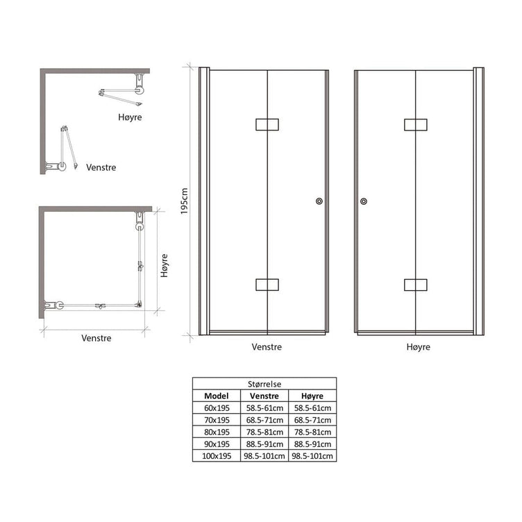 VikingBad MATS Dusjhjørne Leddet H195cm