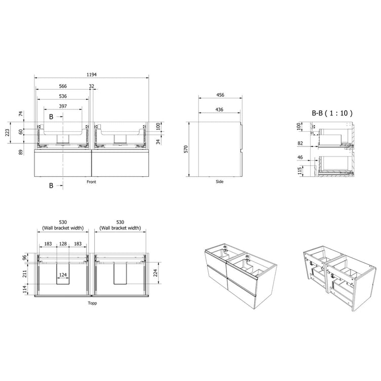 VikingBad MIE Bølge Servantskap 120DBL 4 skuffer