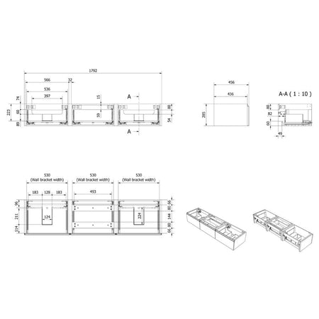 VikingBad MIE Demi Bølge Servantskap 180 (3x60) 2 servant
