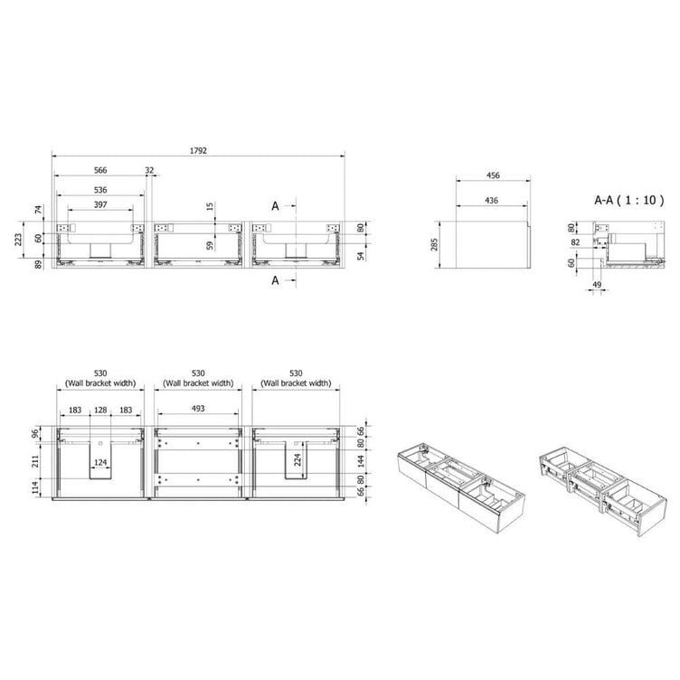 VikingBad MIE Demi Bølge Servantskap 180 (3x60) 2 servant