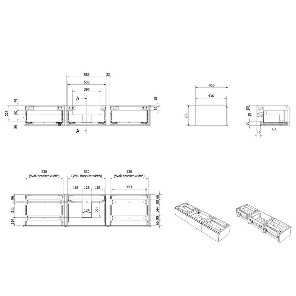 VikingBad MIE Demi Bølge Servantskap 180 (3x60)x46x29cm VikingBad Servantskap