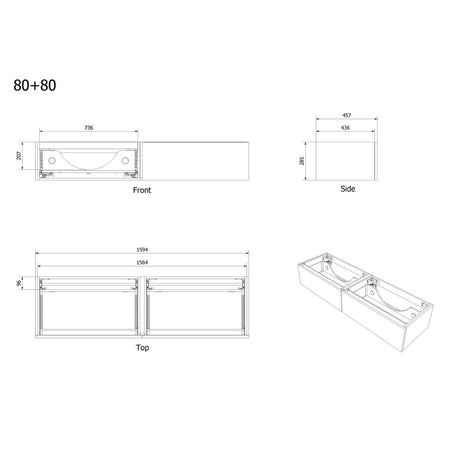 Vikingbad MIE DEMI Fingergrep Servantskap Mål: B(120-200)xH46xD29 cm