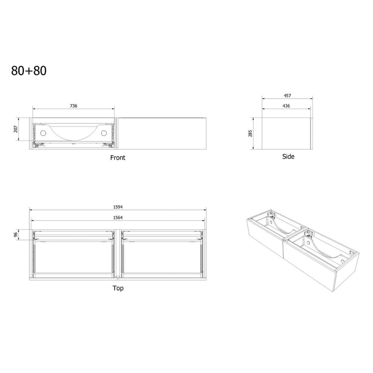 Vikingbad MIE DEMI Fingergrep Servantskap Mål: B(120-200)xH46xD29 cm