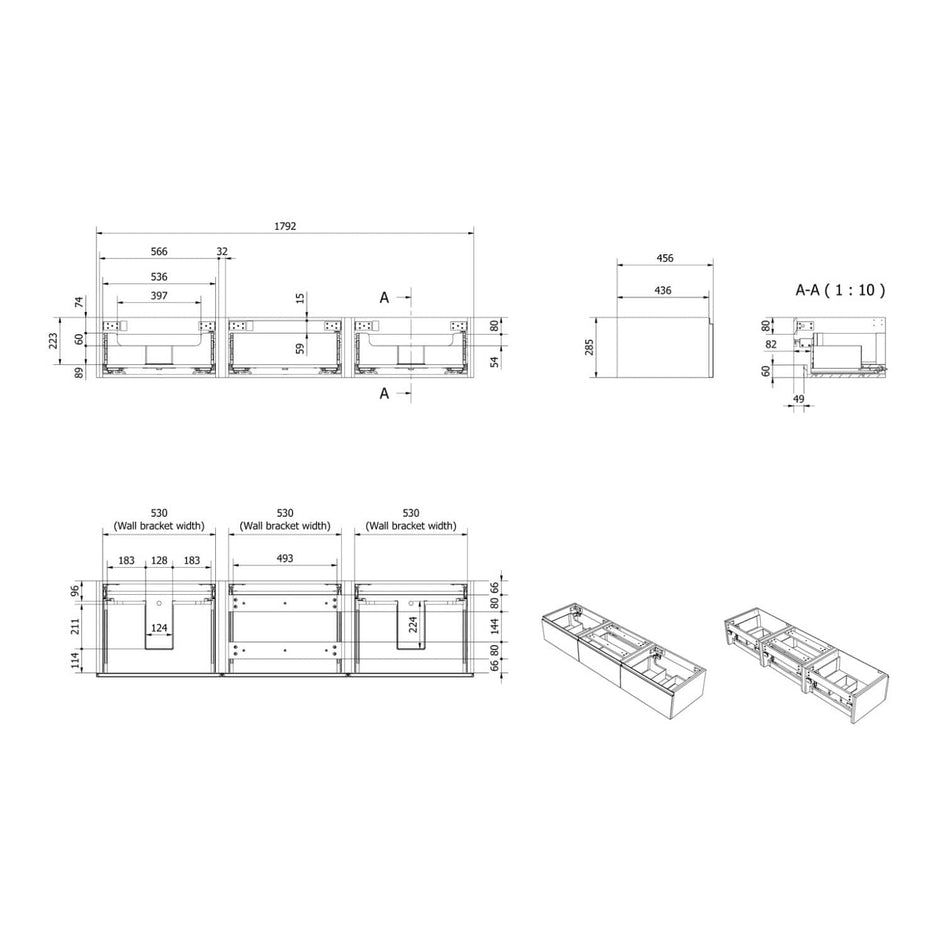 VikingBad MIE Demi Slett Servantskap Mål: B180xH46xD29 cm (2 Servant) VikingBad Servantskap
