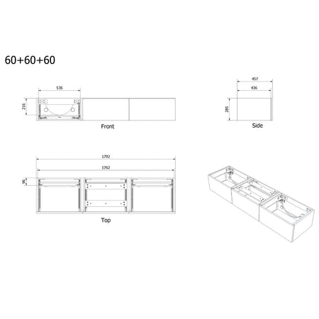 Vikingbad MIE DEMI Trend Servantskap Mål: B180xH46xD29 cm (3x60)